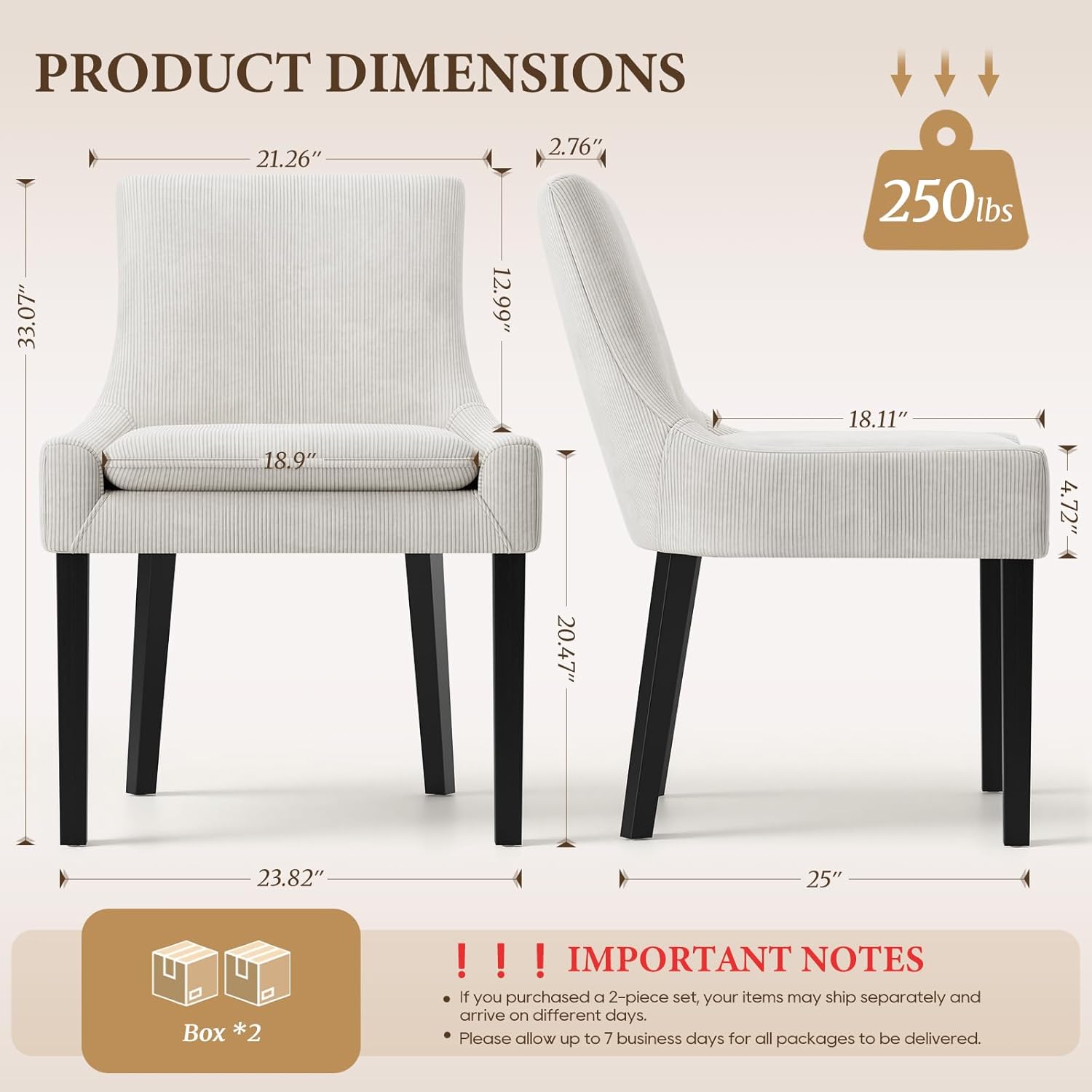 Dining Chairs Set of 4, Upholstered Corduroy Dining Room Chair with Wood Legs, Mid-Back Padded Kitchen Side Chairs for Dining Room, Beige