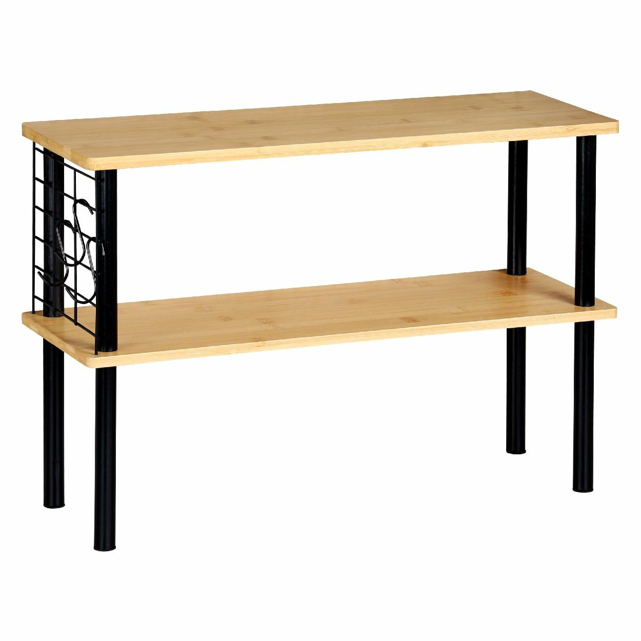 Dwupoziomowa półka kuchenna bambus metal loft z 3 haczykami 55x20x38 cm