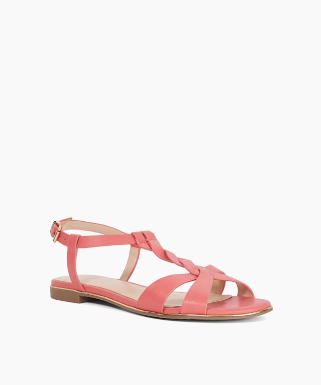 Lylar Pink - Plaited T-Bar Leather Sandals