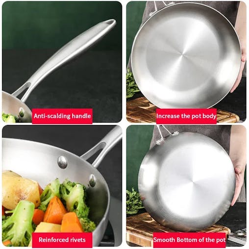 NNEOBA 28cm Stainless Steel Non-Stick Frying Pan Uncoated Cookware Silver