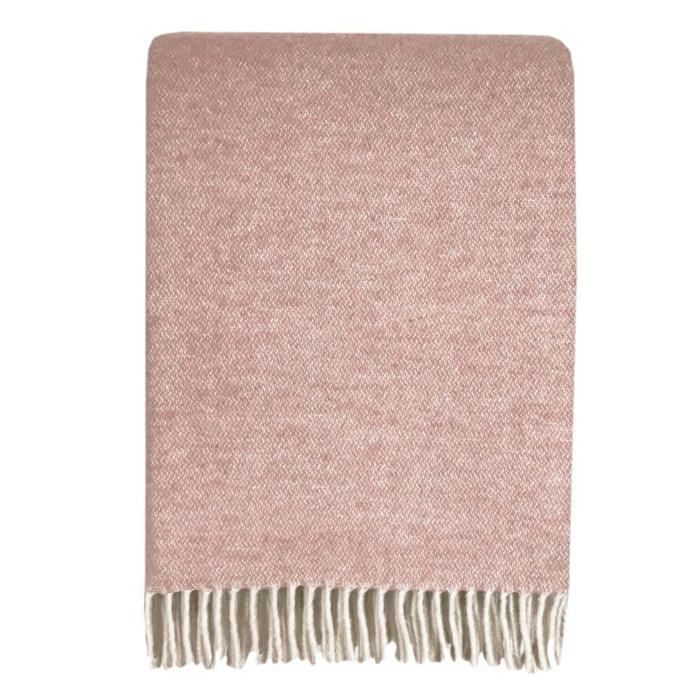 RECYCLED - Plaid en laine double face rose brumeux 130x170