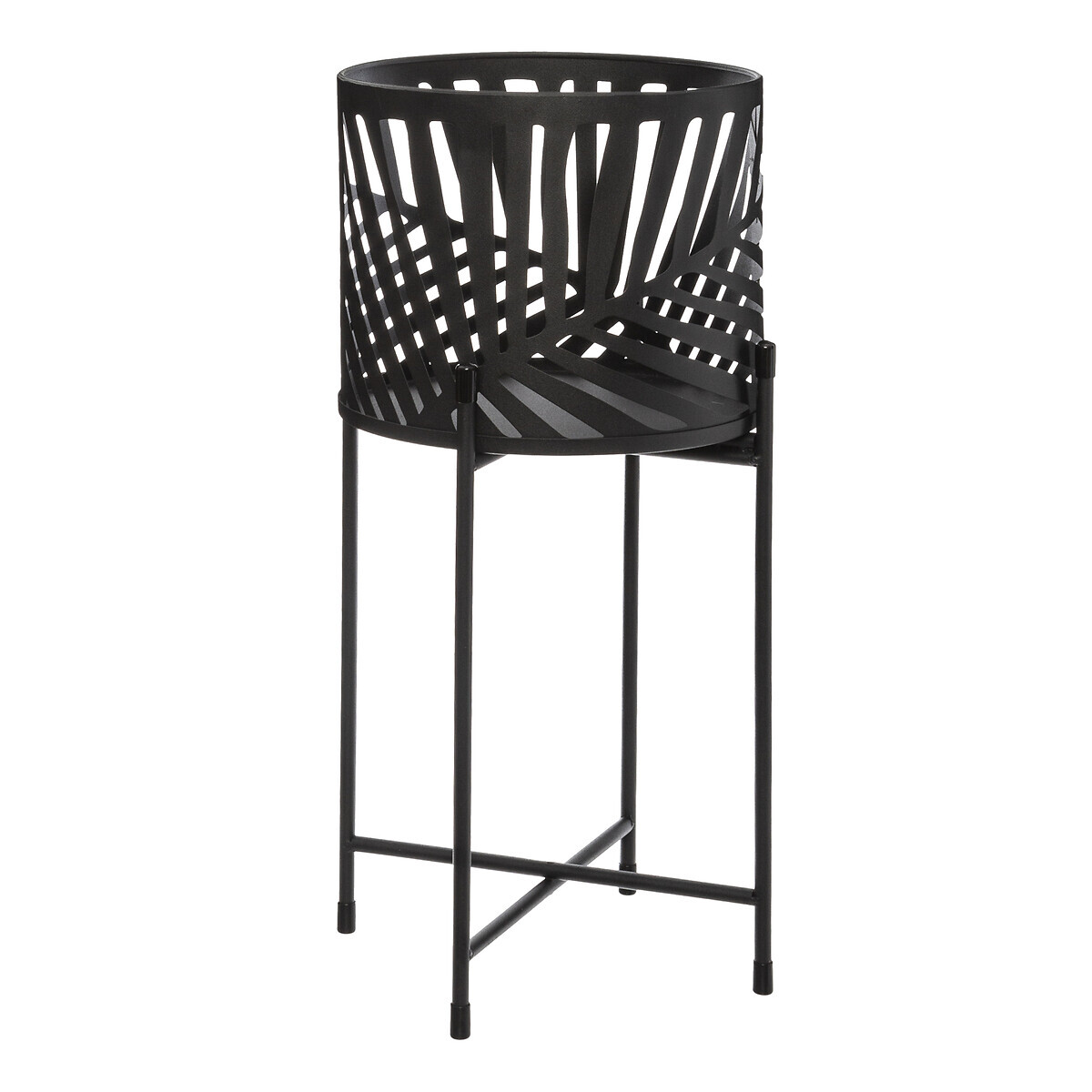 Set of 2 pots with holder "Leaves" Black