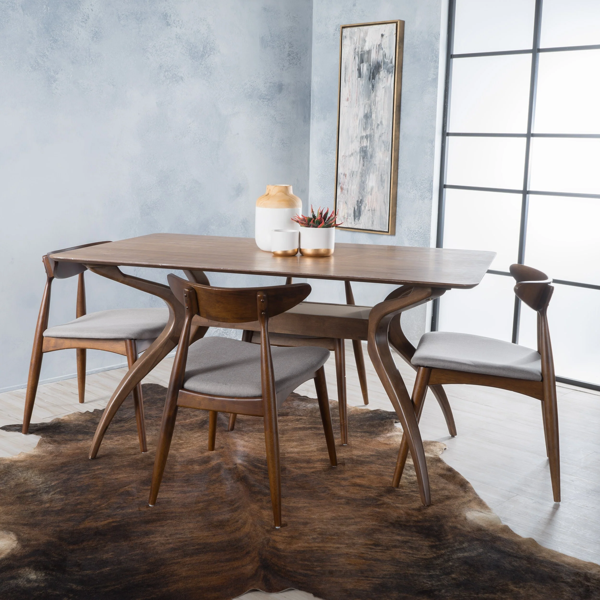 Carson Carrington Lund Mid-Century 5-piece Large Wood Rectangular Dining Set with Curved Legs by Christopher Knight Home