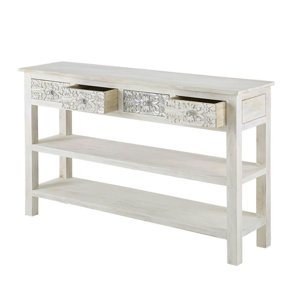 Namaste - Console 4 tiroirs en manguier massif sculpté