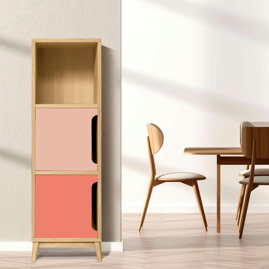 KULT - Colonne de rangement, rose blush et rose corail, 2 portes- 114*36*32