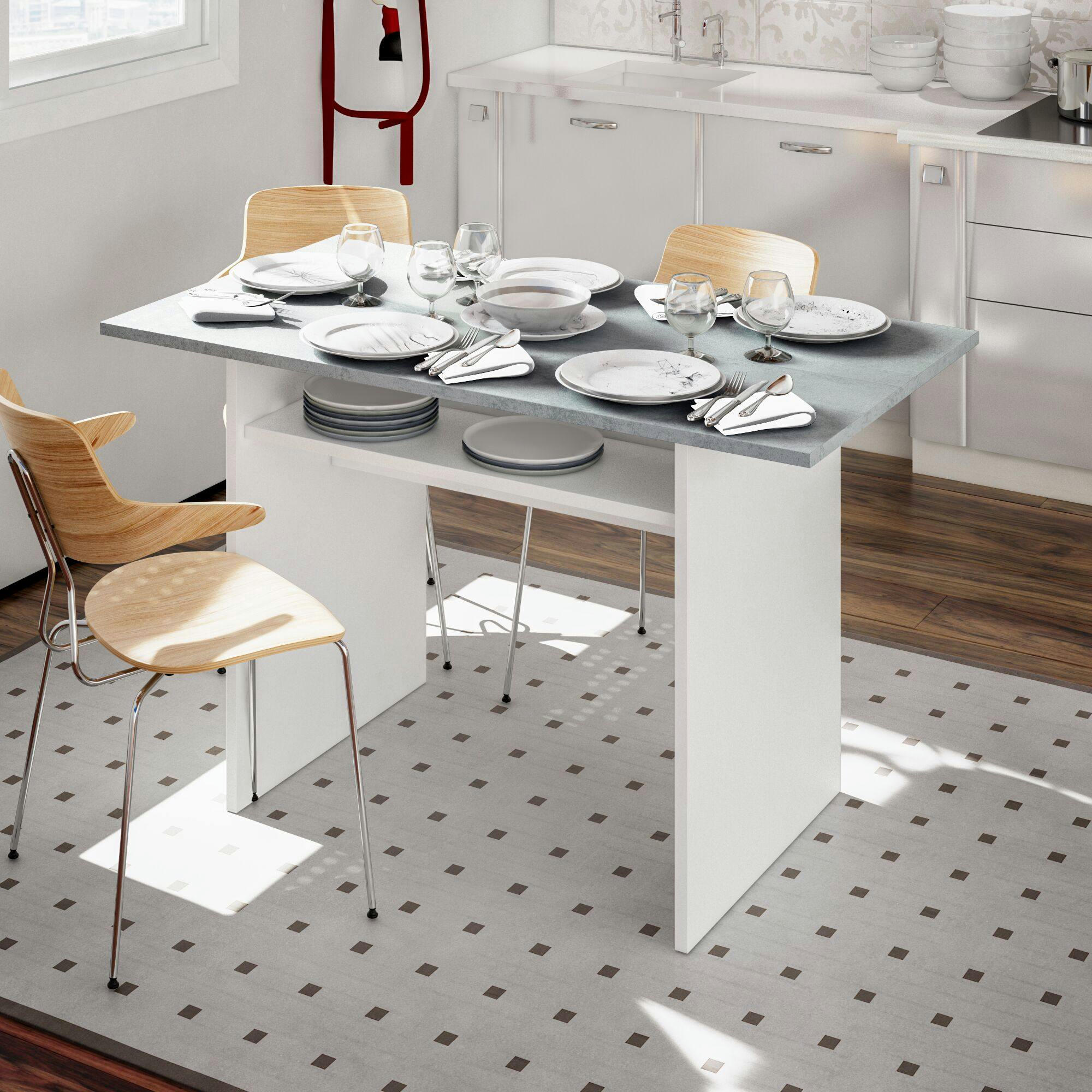 GARLAND - Table extensible effet bois 120x35 cm blanc et béton