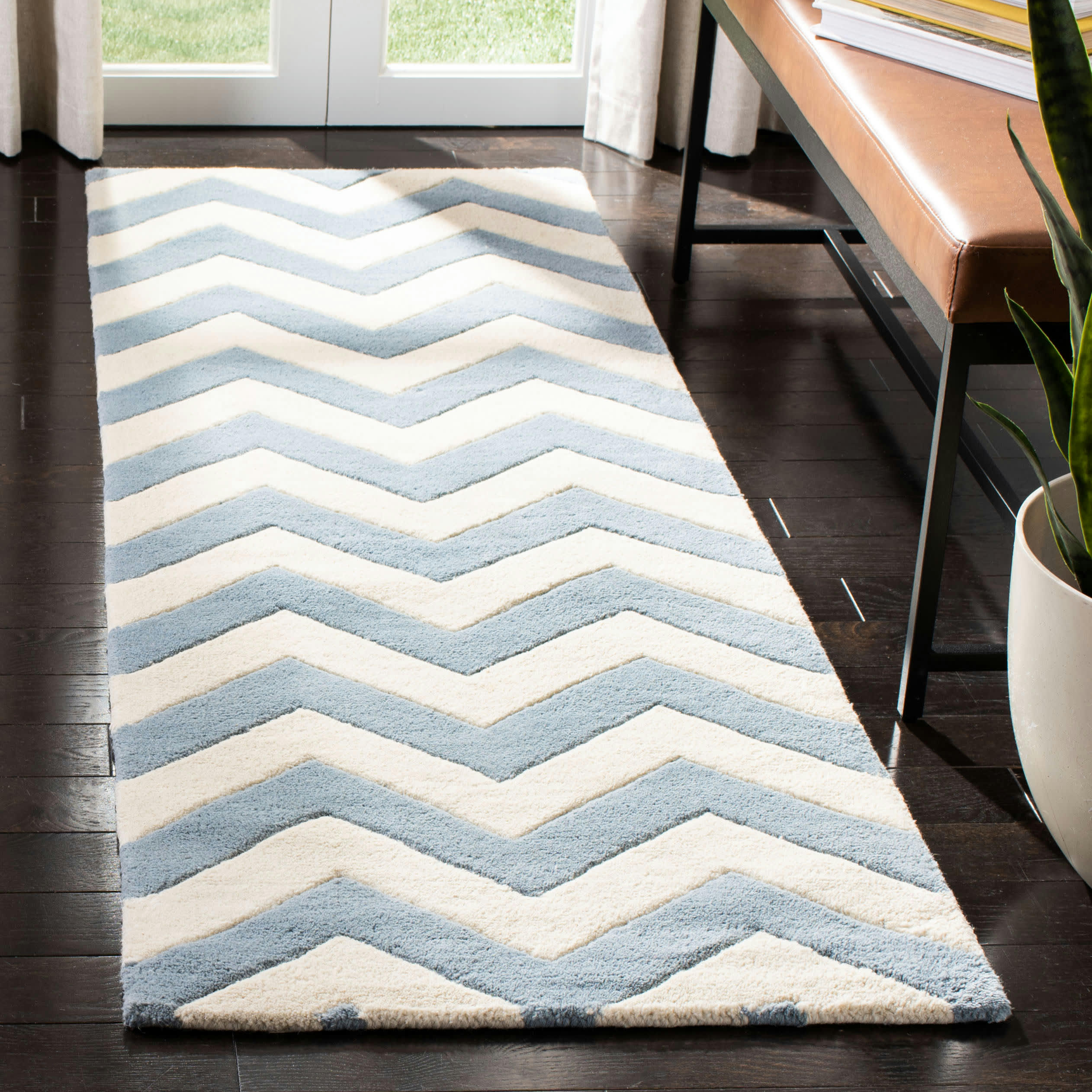 CHATHAM - Tapis de salon interieur en bleu & ivoire, 69 x 213 cm