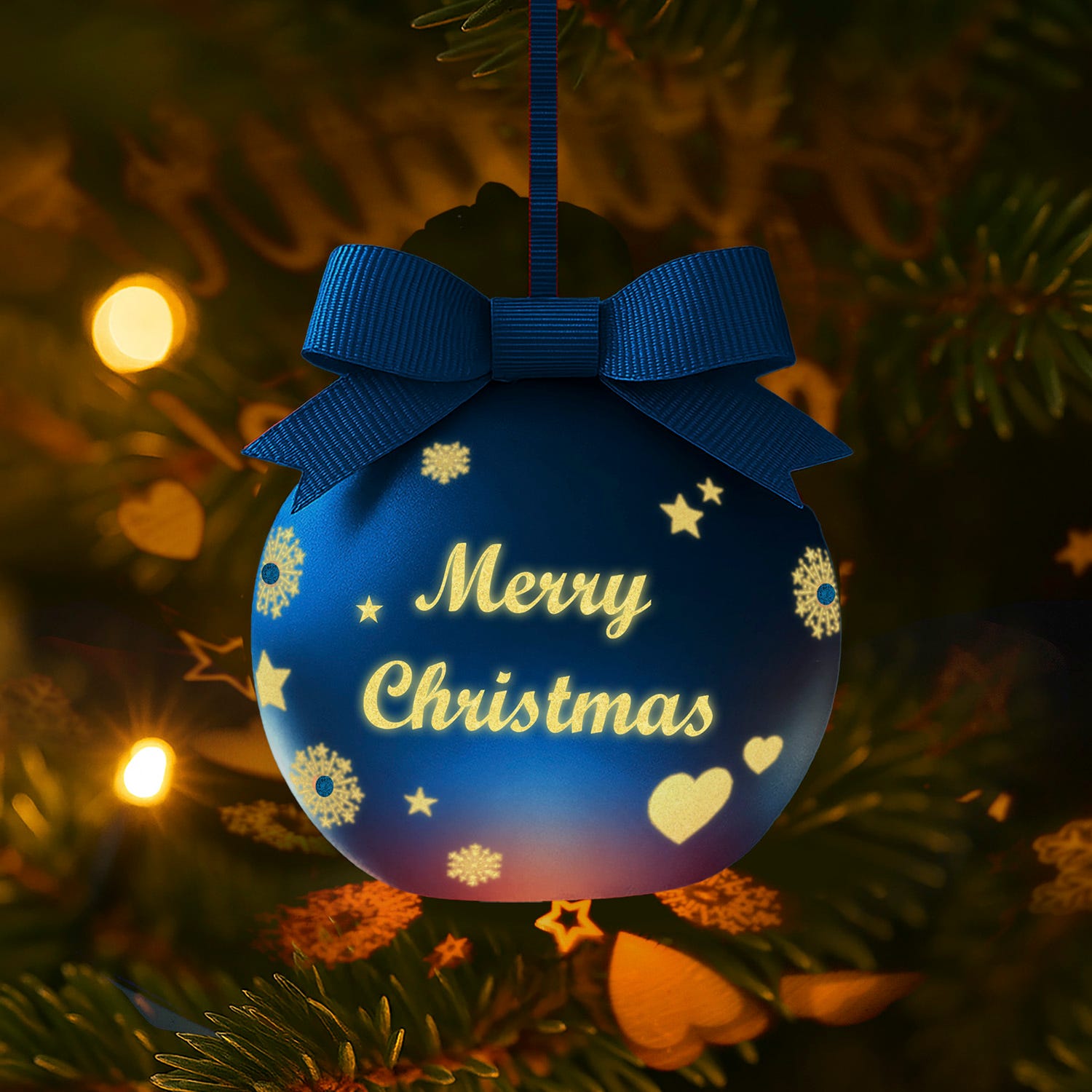 Pallina Natale led Merry Christmas blu