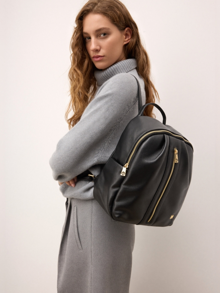 Black backpack in soft natural leather