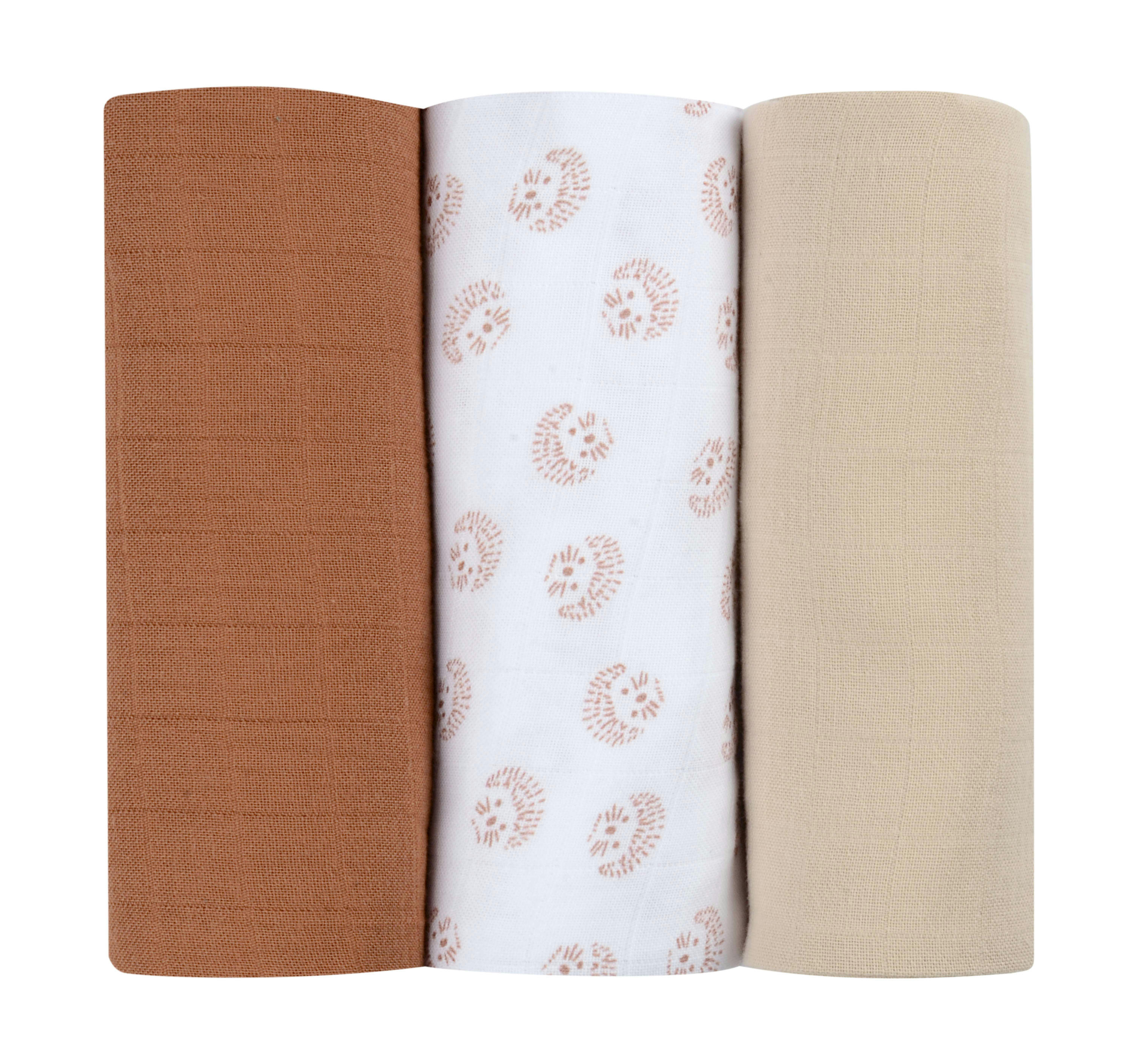 BAIN/SOIN - Lot de 3 langes en coton blanc/gris