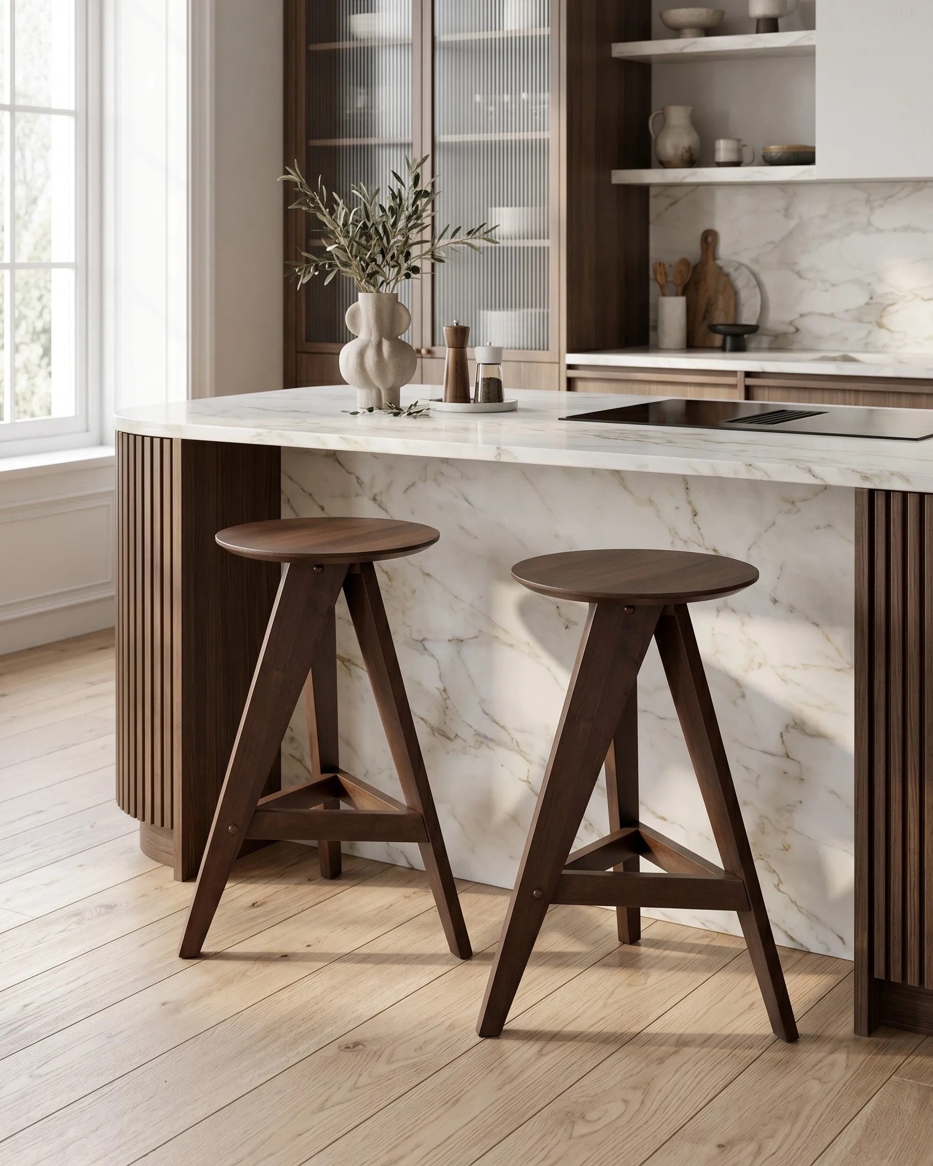 Set of 2 Bar Stools AROMA Wood Dark Brown