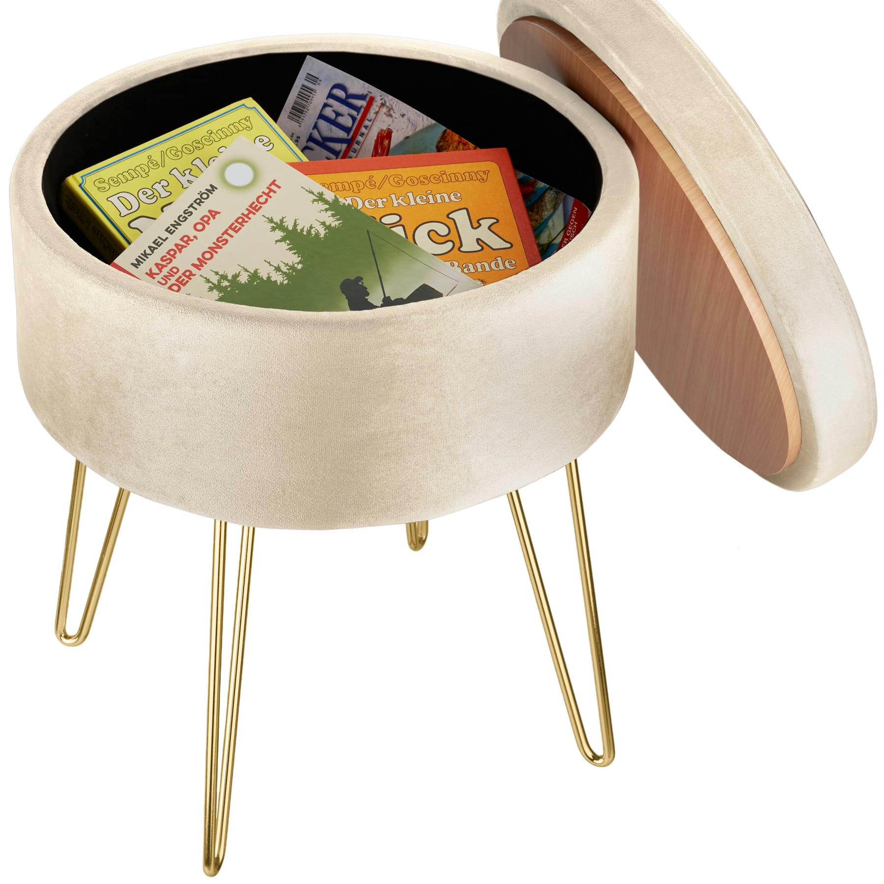 - Banc Tabouret Coffre de rangement Rond crème