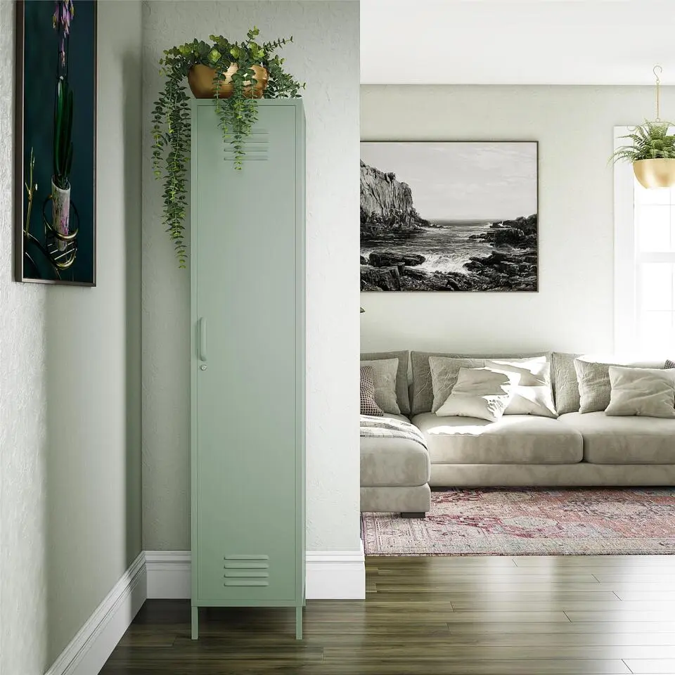 Mission District - Hoge kast met 1 deur en groen metaal