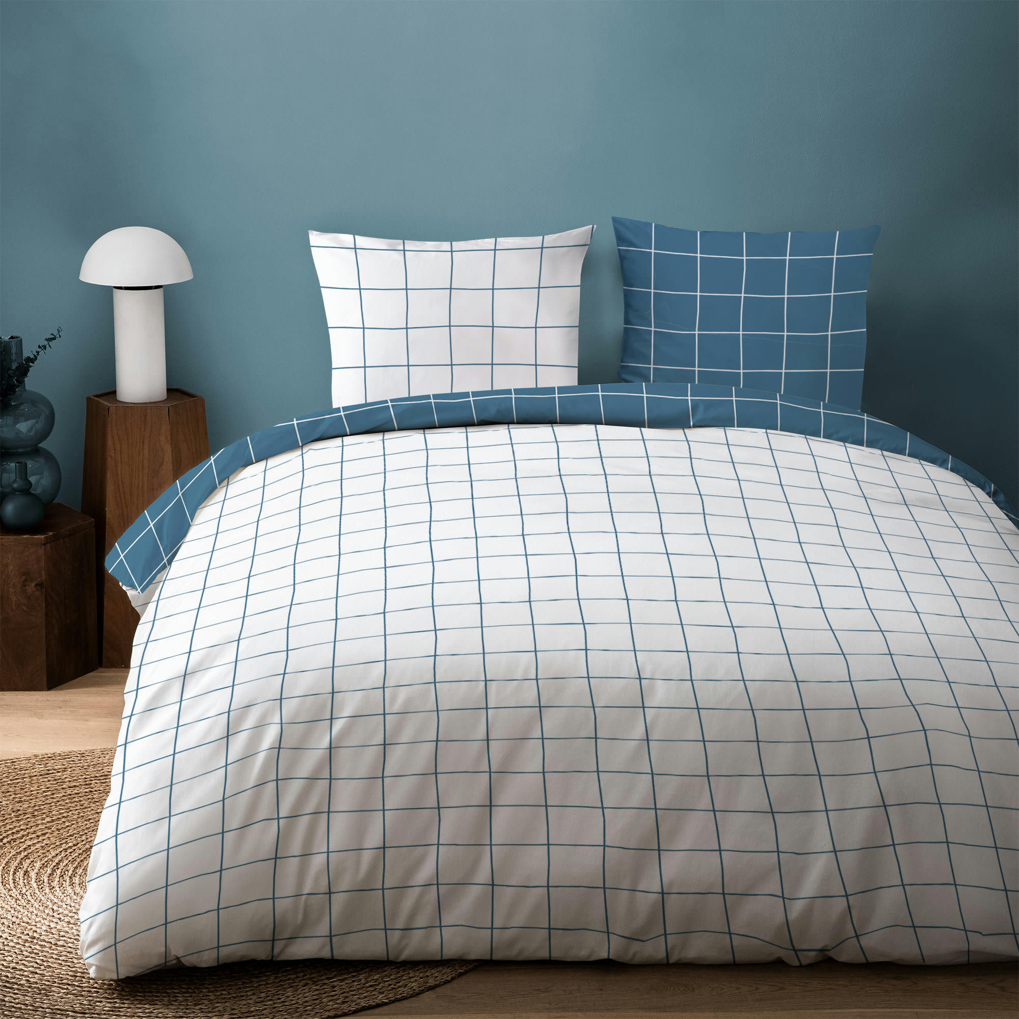 OCÉAN CHECKS - Parure de lit imprimée en coton Océan 140x200+65x65cm