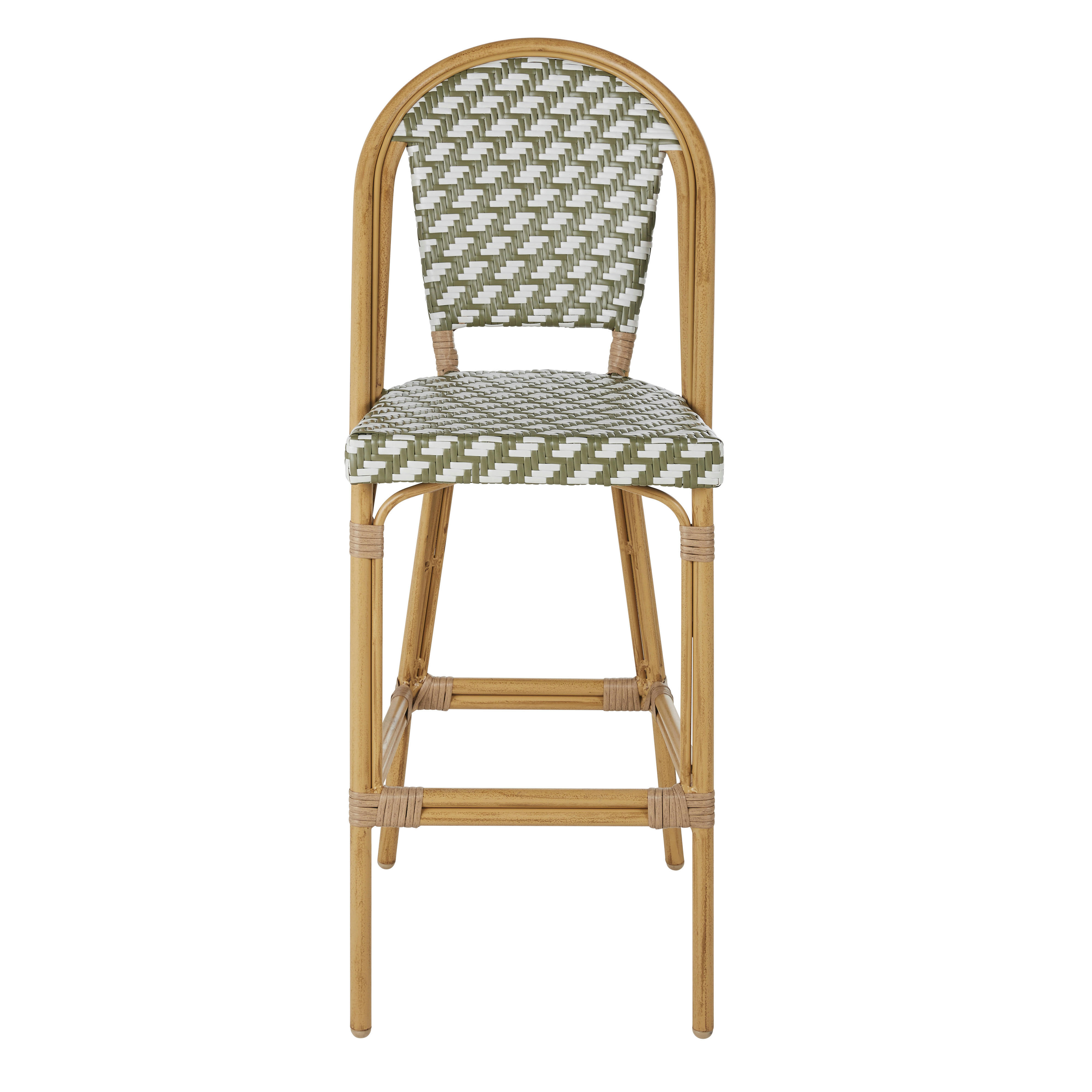 Kafe Business - Chaise de bar de jardin professionnelle en résine tressée blanche et verte