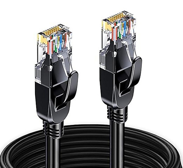 Elfcam - Câble Ethernet RJ45 Cat 7 SFTP 3.5m (Rond Noir), 10Gbps, 600MHz, Cuivre, Anti-Interférences