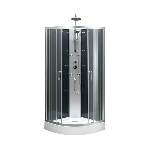 Cabine de douche 1/4 de cercle l.85 x L.85 x H.225 cm – hydromassante, chromé, montage rapide, GoodHome Onega