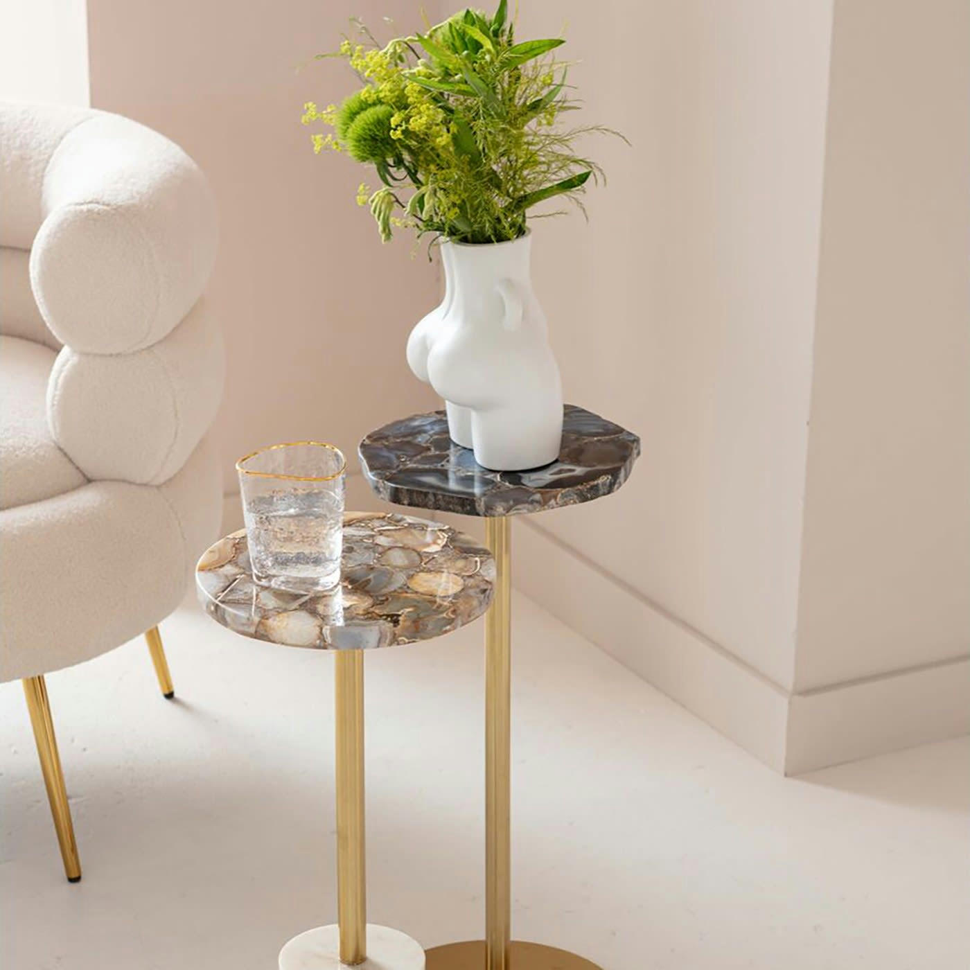 AGATE - Table d'appoint Agate marbre blanc 25cm Kare Design