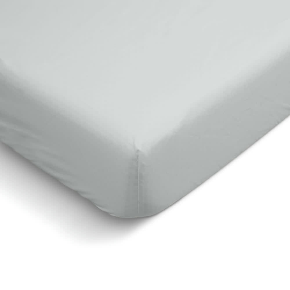 - Drap Housse uni en percale de coton gris clair 90x190cm