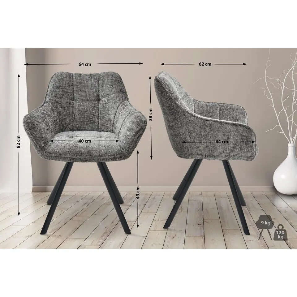 CLP Eetkamerstoel Scott zwart Frame - Stof - donkergrijs