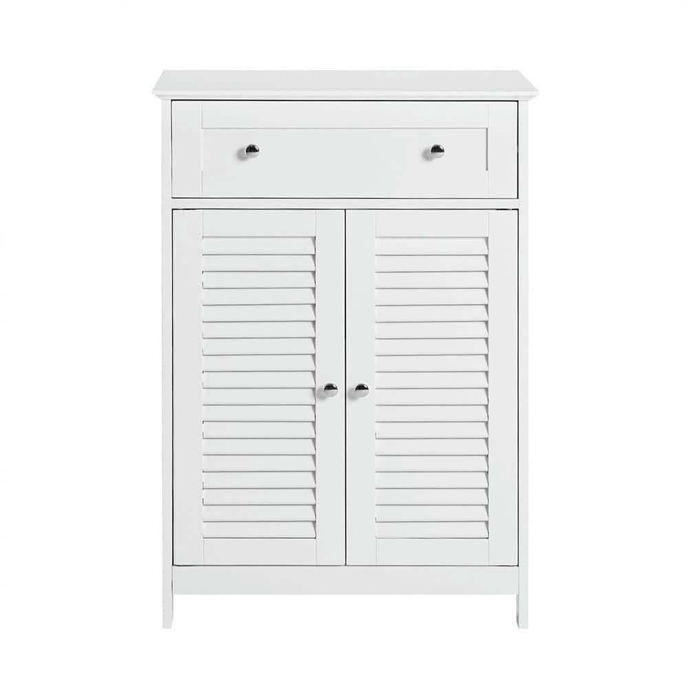 - Meuble bas 1 tiroir 2 portes effet bois blanc