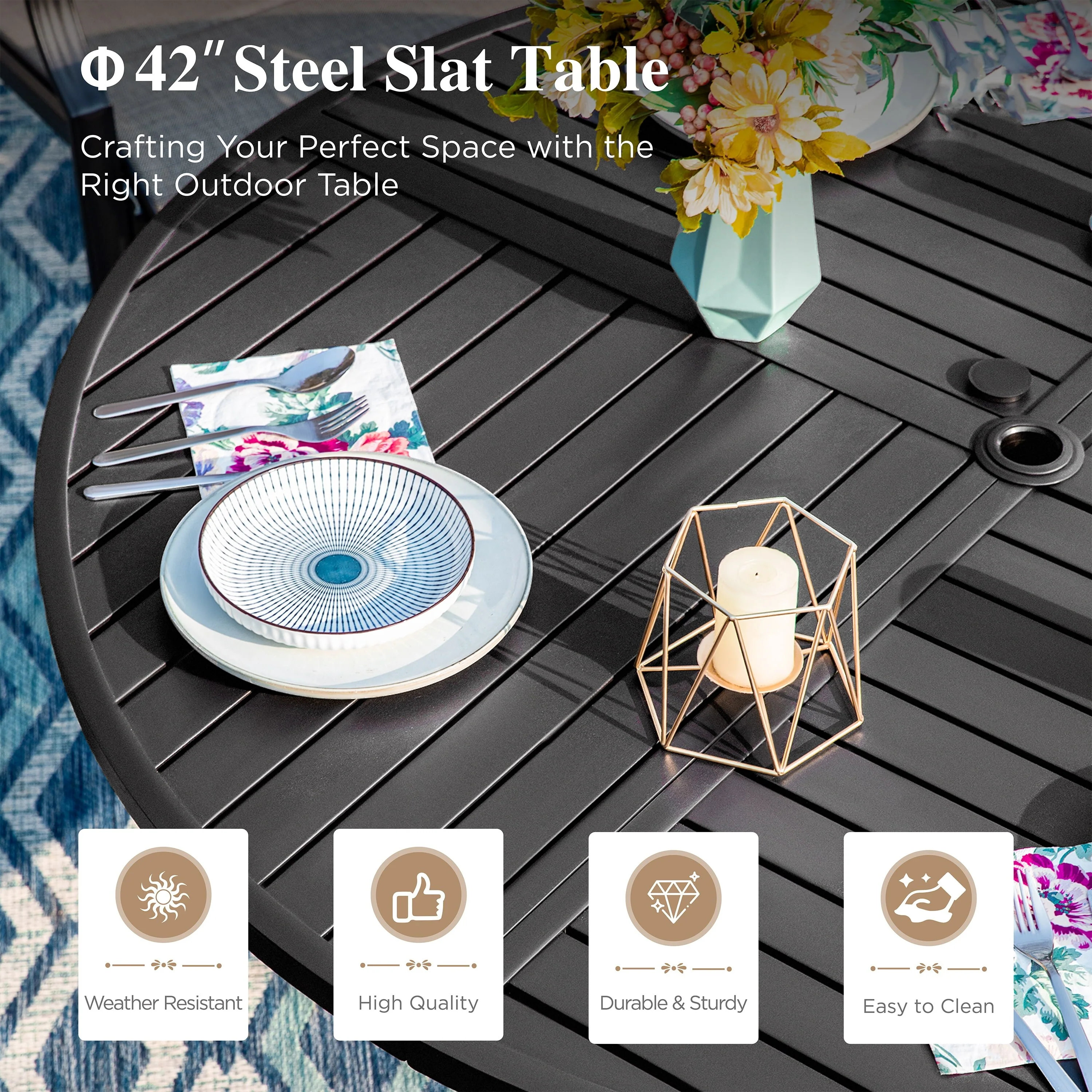 5 Piece Patio Dining Set with 4 Swivel Rattan Chairs and 1 Metal Frame Table - N/A