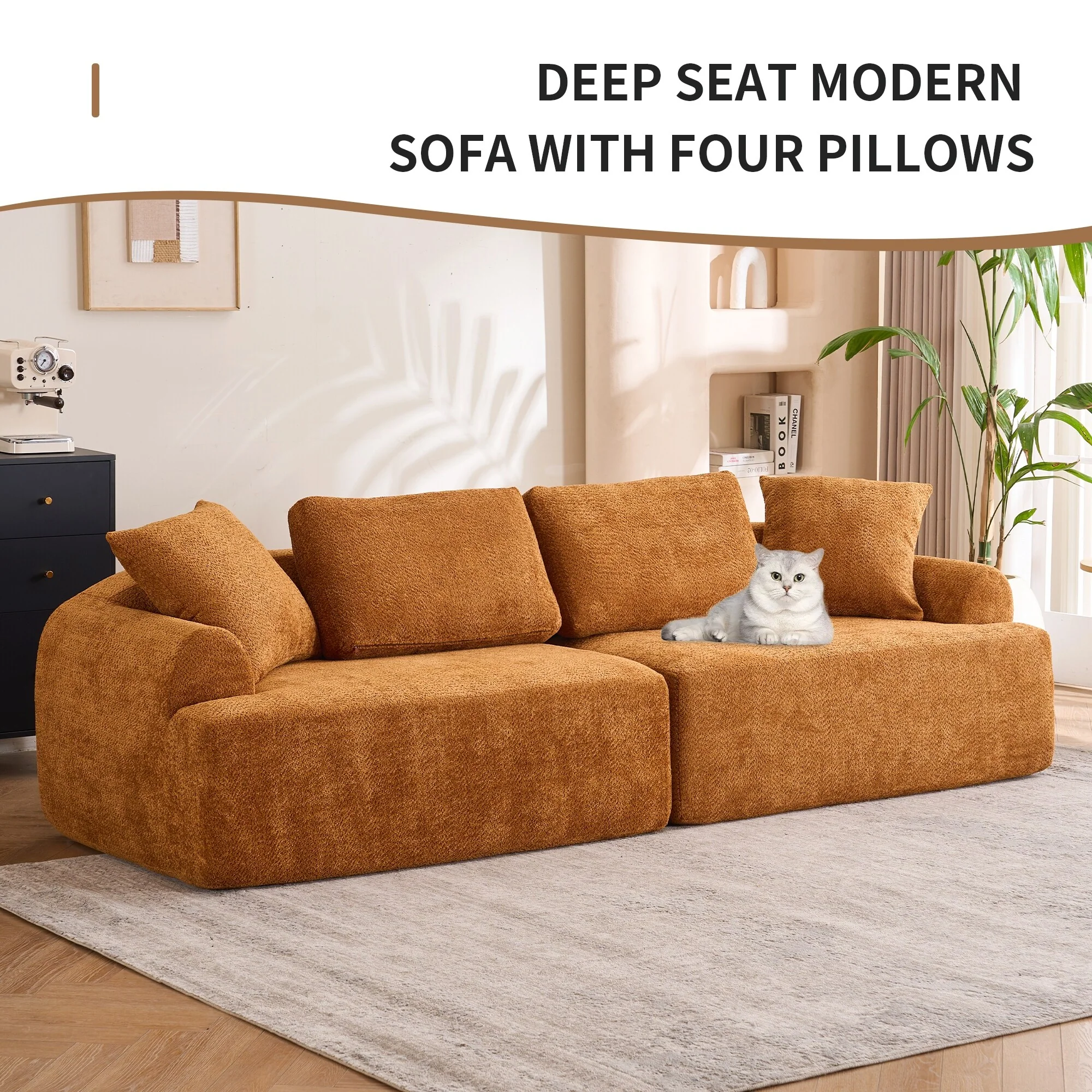 4-Seater Combined Sofa, Crochet Yarn Fabric, Full Sponge Compression Sofa,Combined Sofa With 4 Pillows