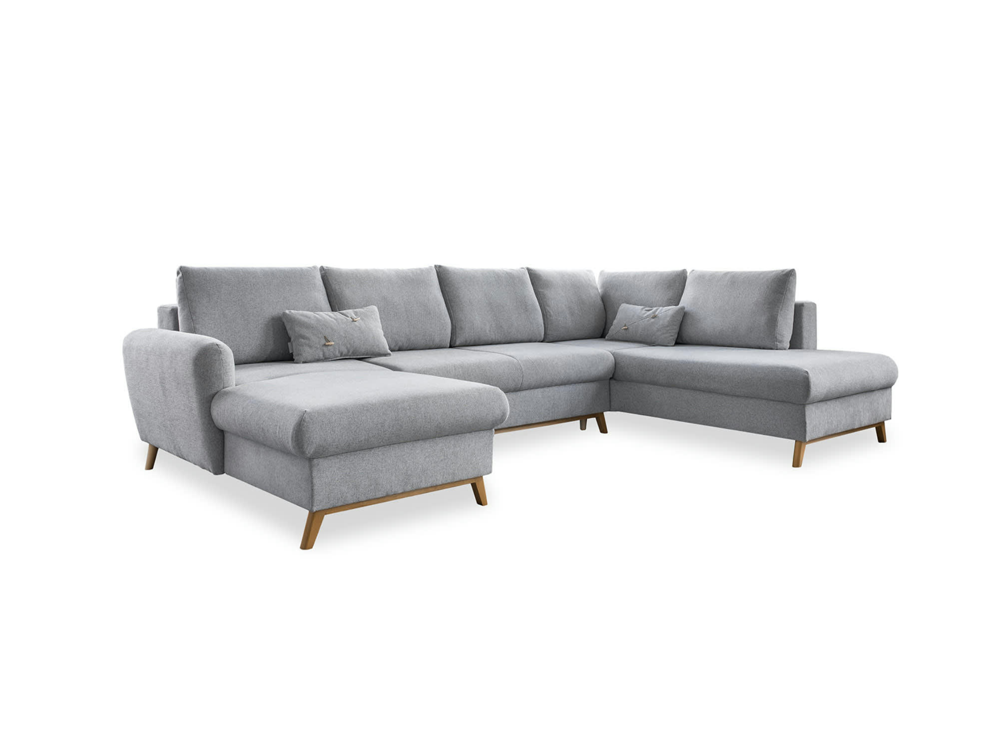 LAGOM - Canapé panoramique 7 places angle droit en tissu gris clair