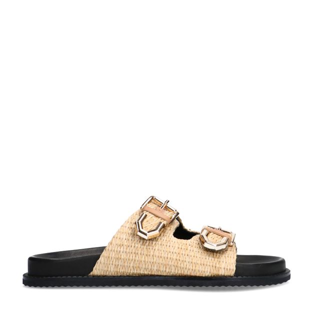 Beige raffia slippers