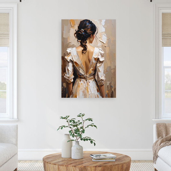 Feeby Obraz do salonu sypialni, Kobieta w białej sukni efekt farby 40x60