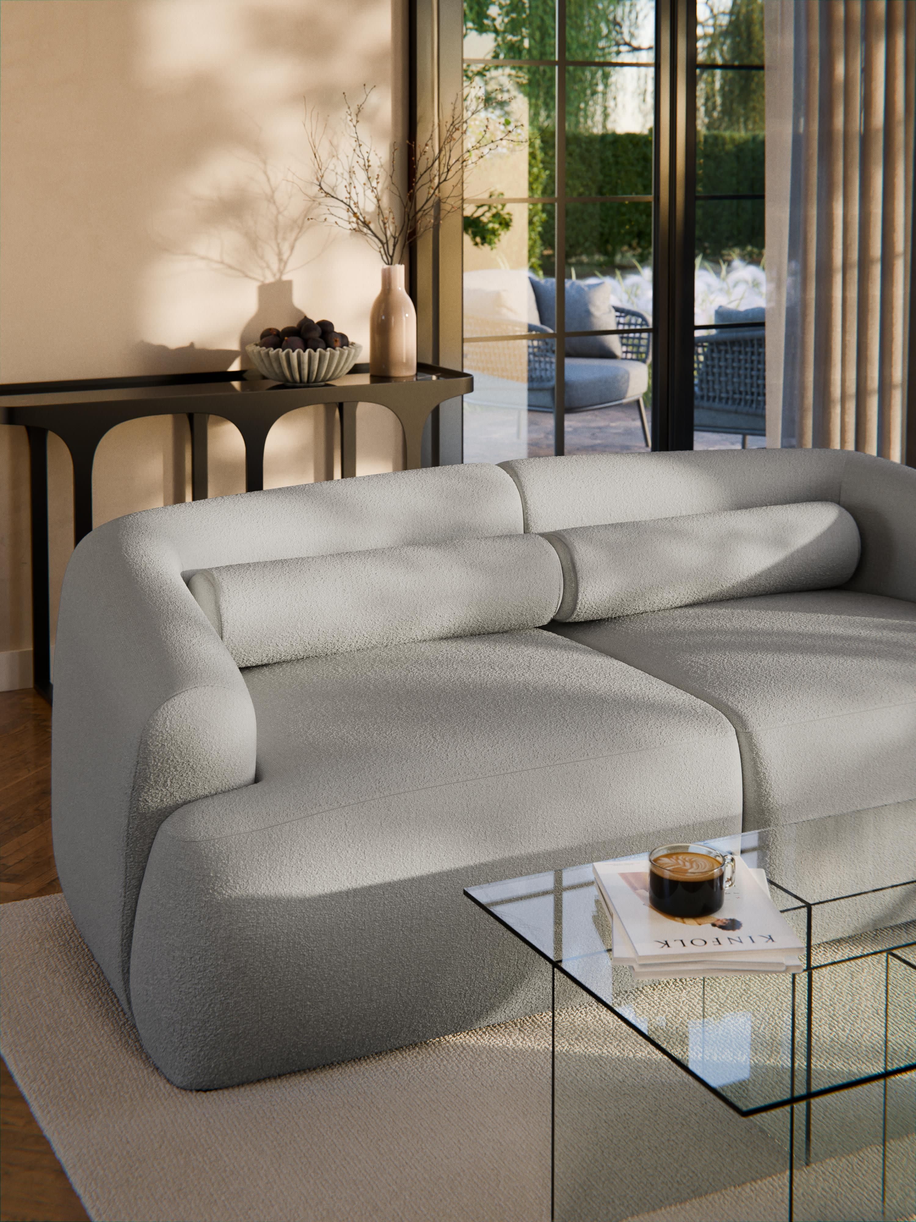 Bouclé-Sofa-Nackenrolle Sofia
