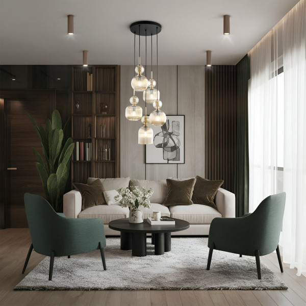 Lampa Wisząca Na Kole Tk Lighting Sophia 5Xe14 Ryflowane Klosze Koniakowe