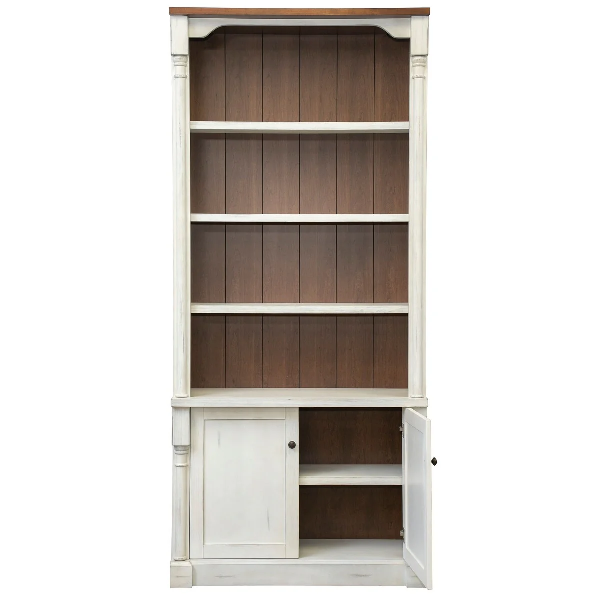 Rustic 8' Wood Bookcase With Doors, Storage Cabinet, White - 126W x 94H x 16D
