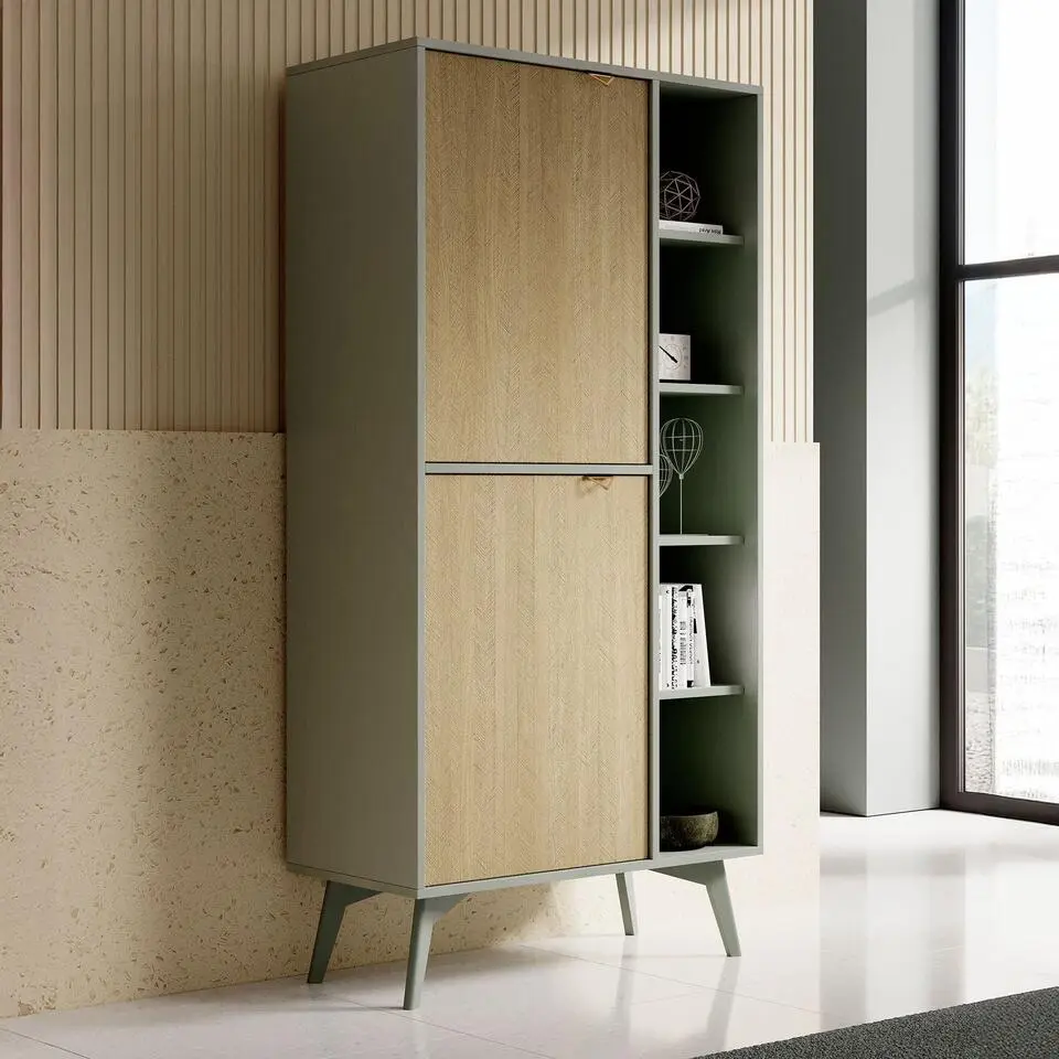 Meubella - Boekenkast Essence - Groen - Licht eiken - 80 cm