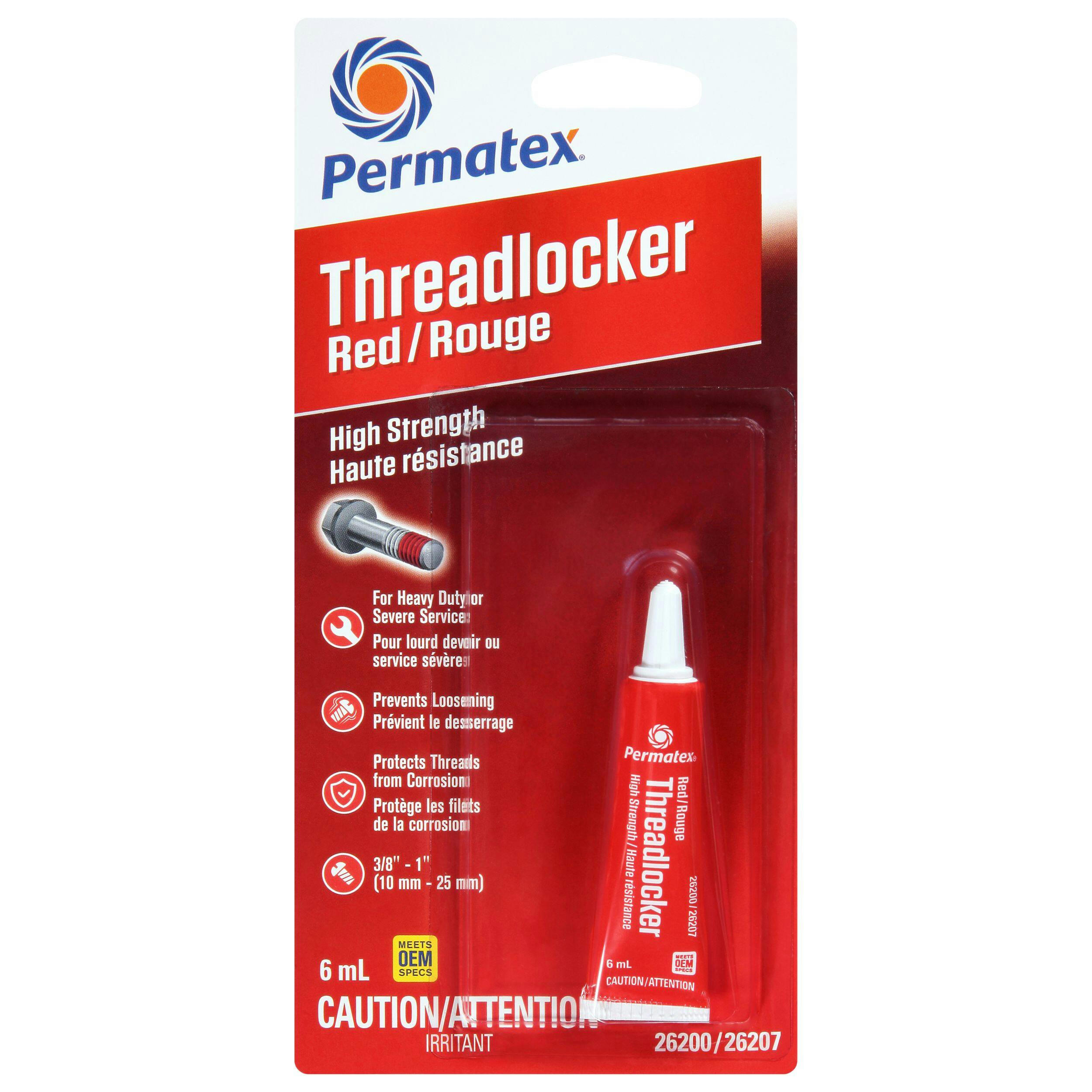 Permatex® 26200 High-Strength 262 Threadlocker, Red, 6-mL