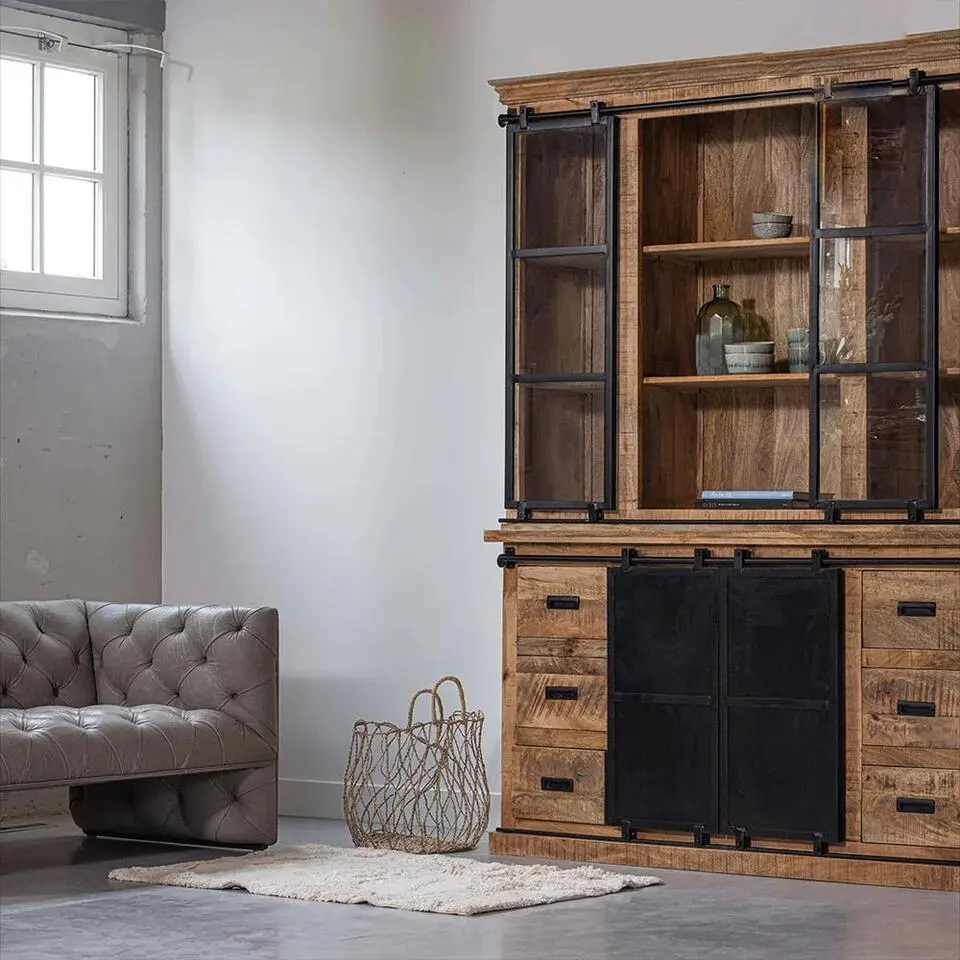 Mangohoutonline - Buffetkast Denver 200x220cm Recht Rechthoekig - Bruin - Mahom