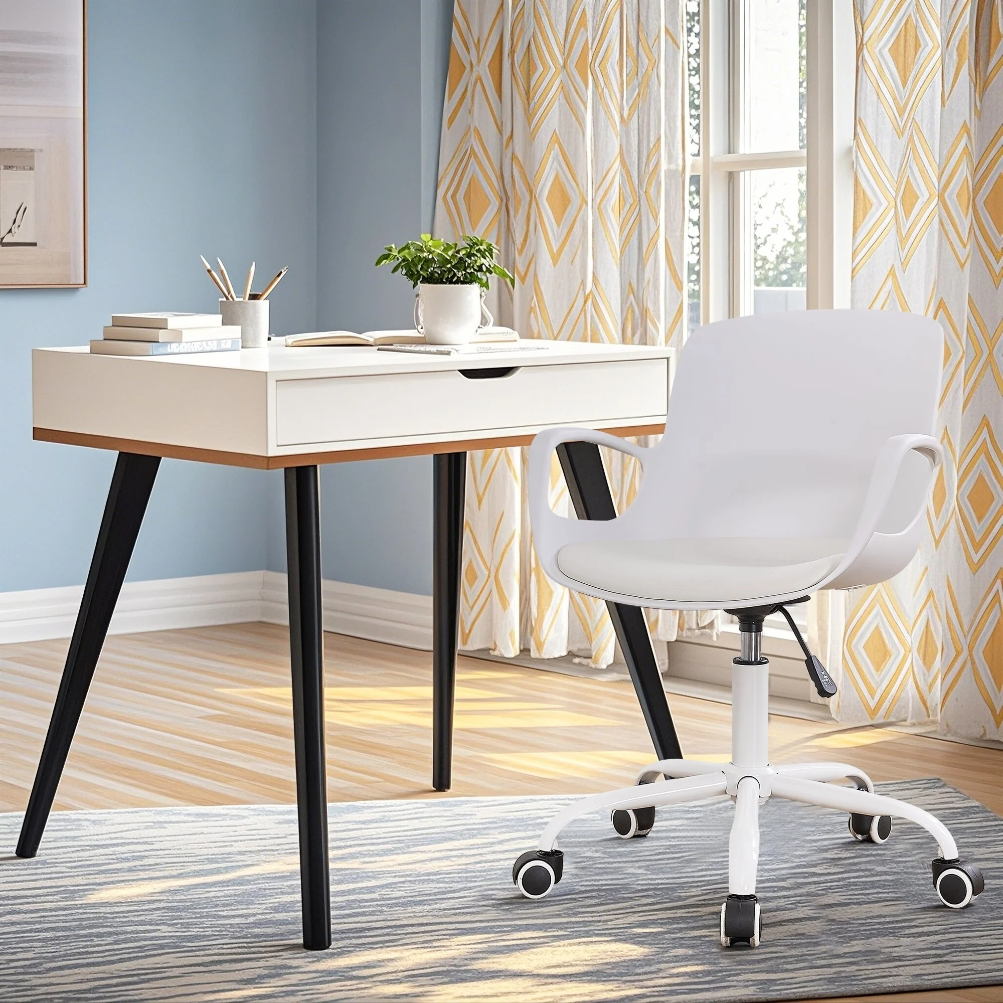 Upholstered Office Chair with Adjustable Height Support Desk Chair Computer Ergonomic Chair with Armrest PU Leather