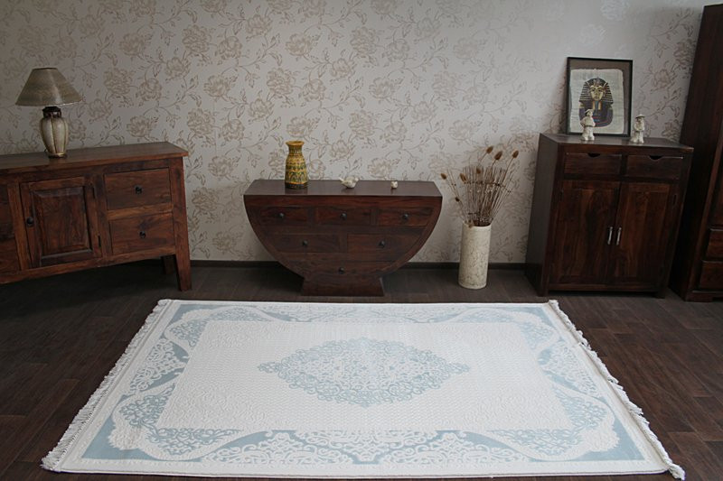 Dywan AKRYL MIRADA 5416 Niebieski ( Mavi ) Frędzle 80x300 cm