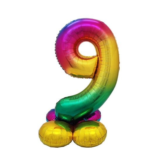 Standing Multicoloured Number 9 Balloon 90cm