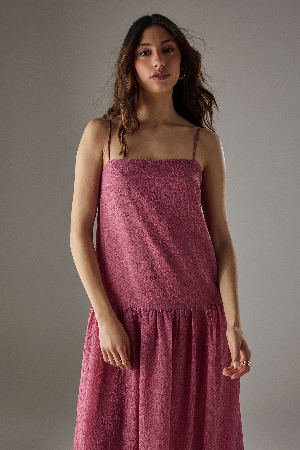 Warehouse Rose Organza Strappy Tier Maxi Dress