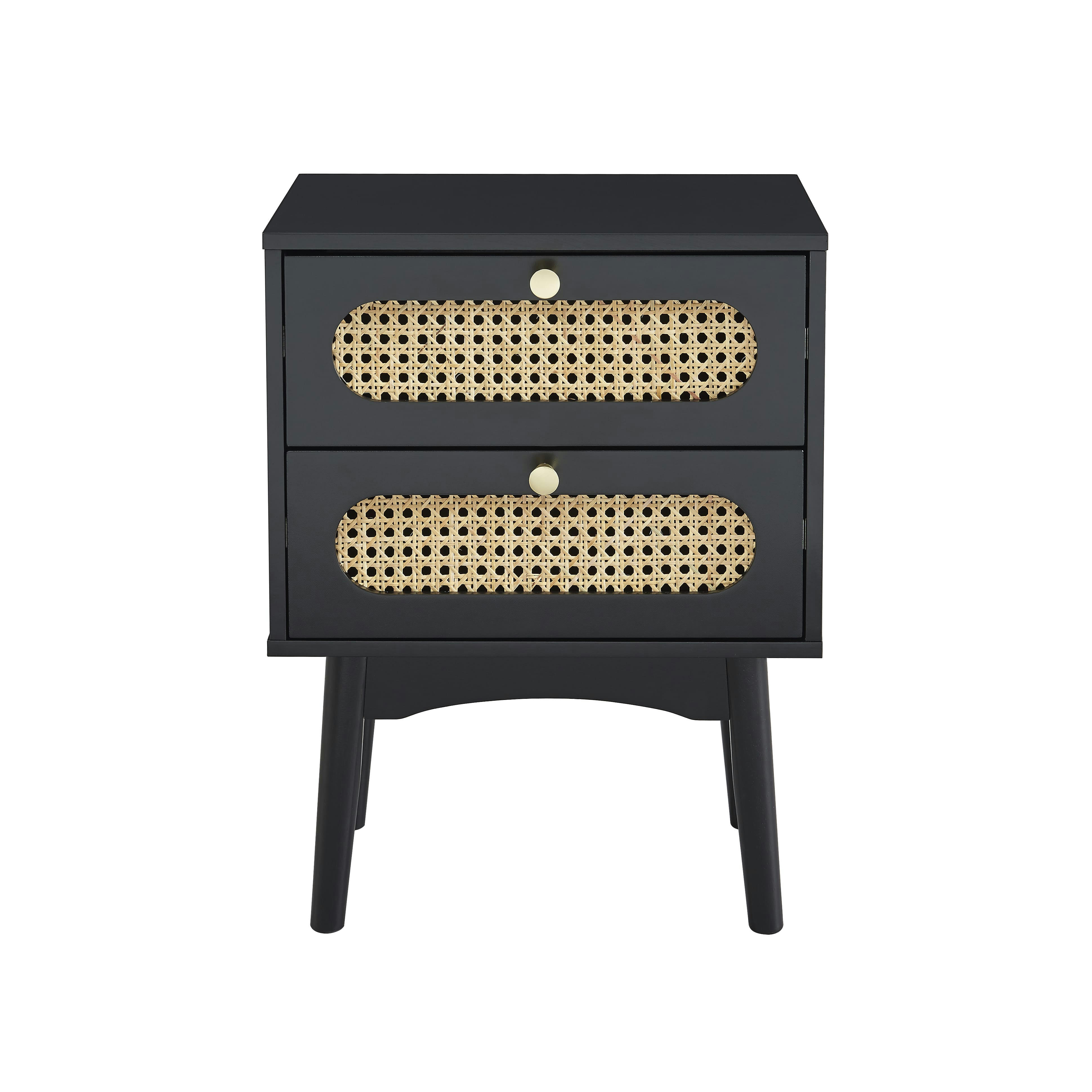 ANATOLE - Table de chevet  noir et cannage rotin