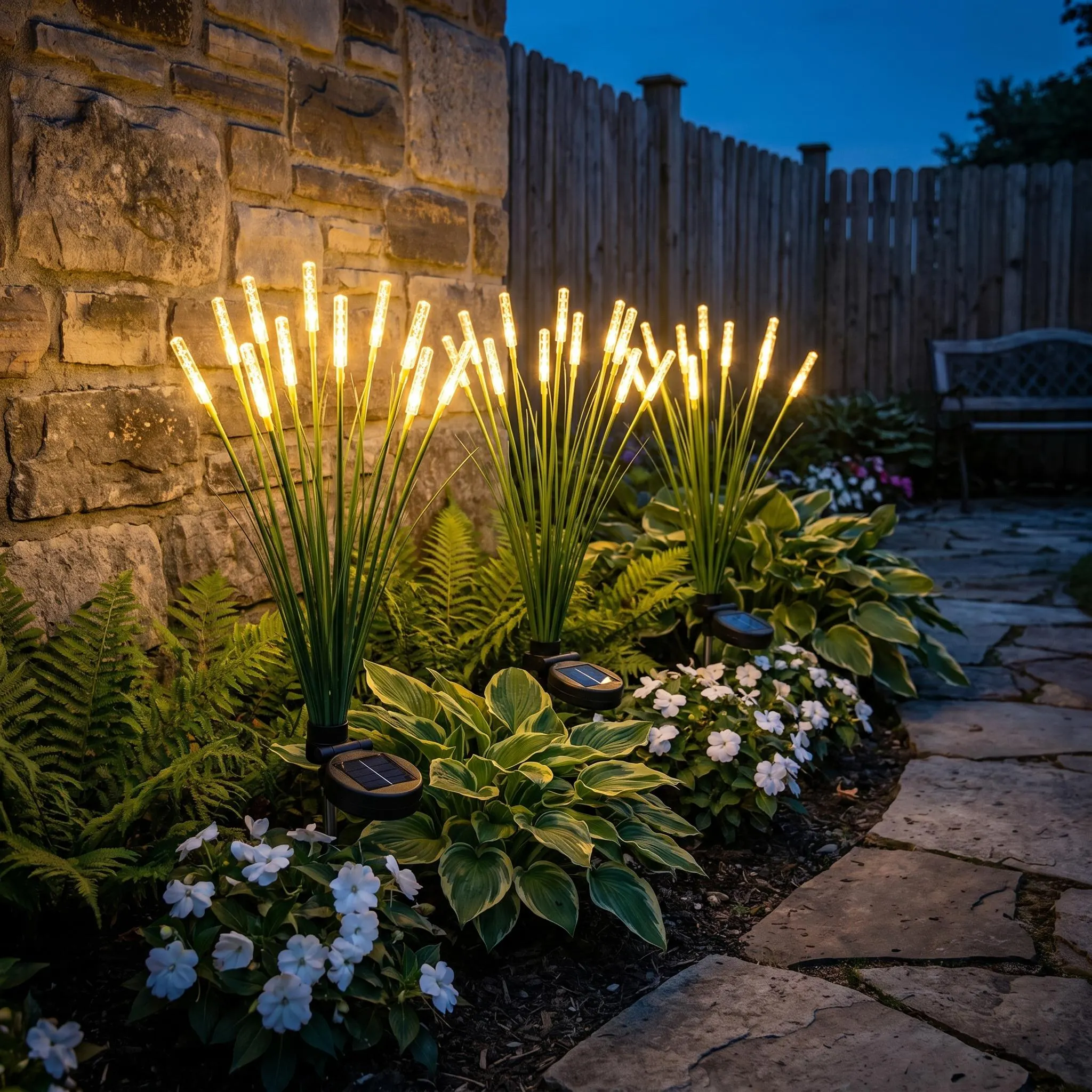 Solar Reed Cattail Garden Lights, Waterproof 6, 8, or 10 Head Outdoor Pathway Stakes