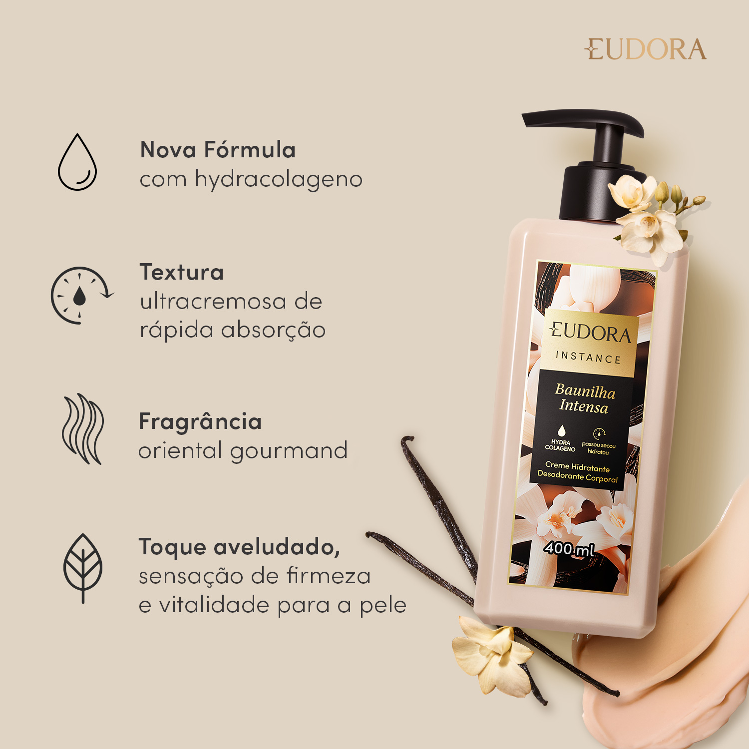 Creme Hidratante Desodorante Corporal Instance Baunilha Intensa 400ml