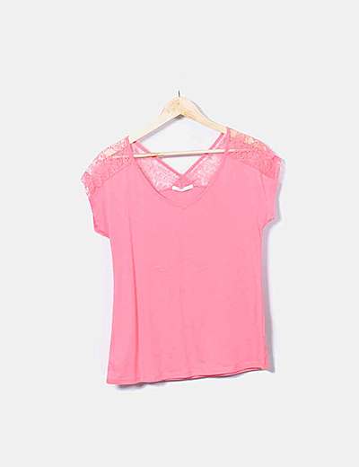 Camaïeu Pink t-shirt with lace