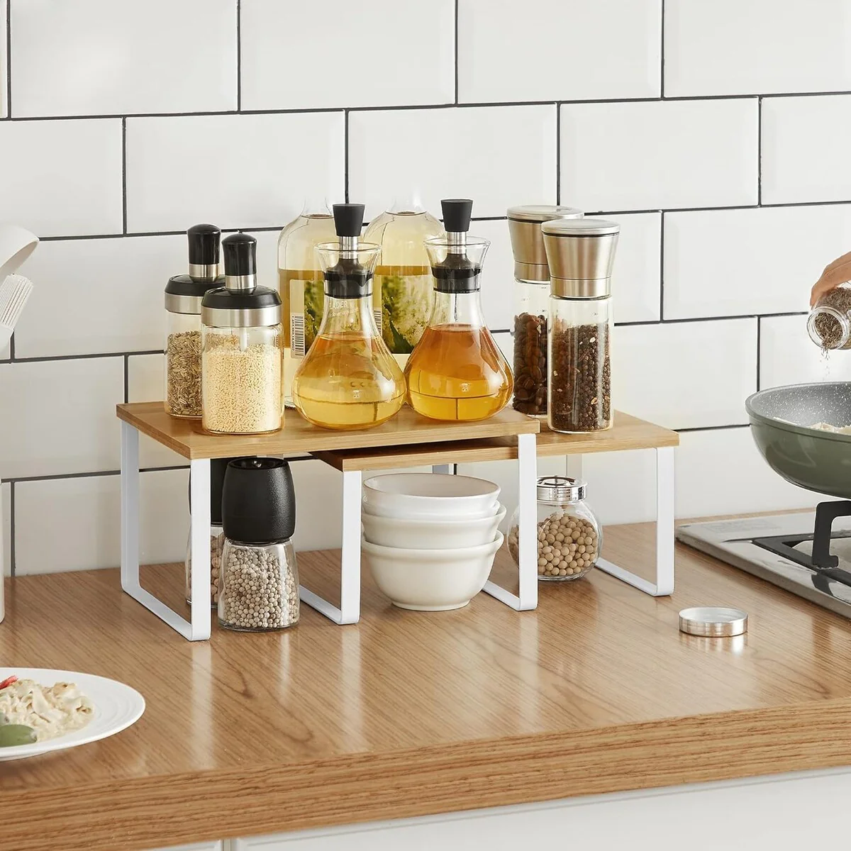 SONGMICS Kitchen Cabinet Shelf 2 Set Cabinet Counter Organizers