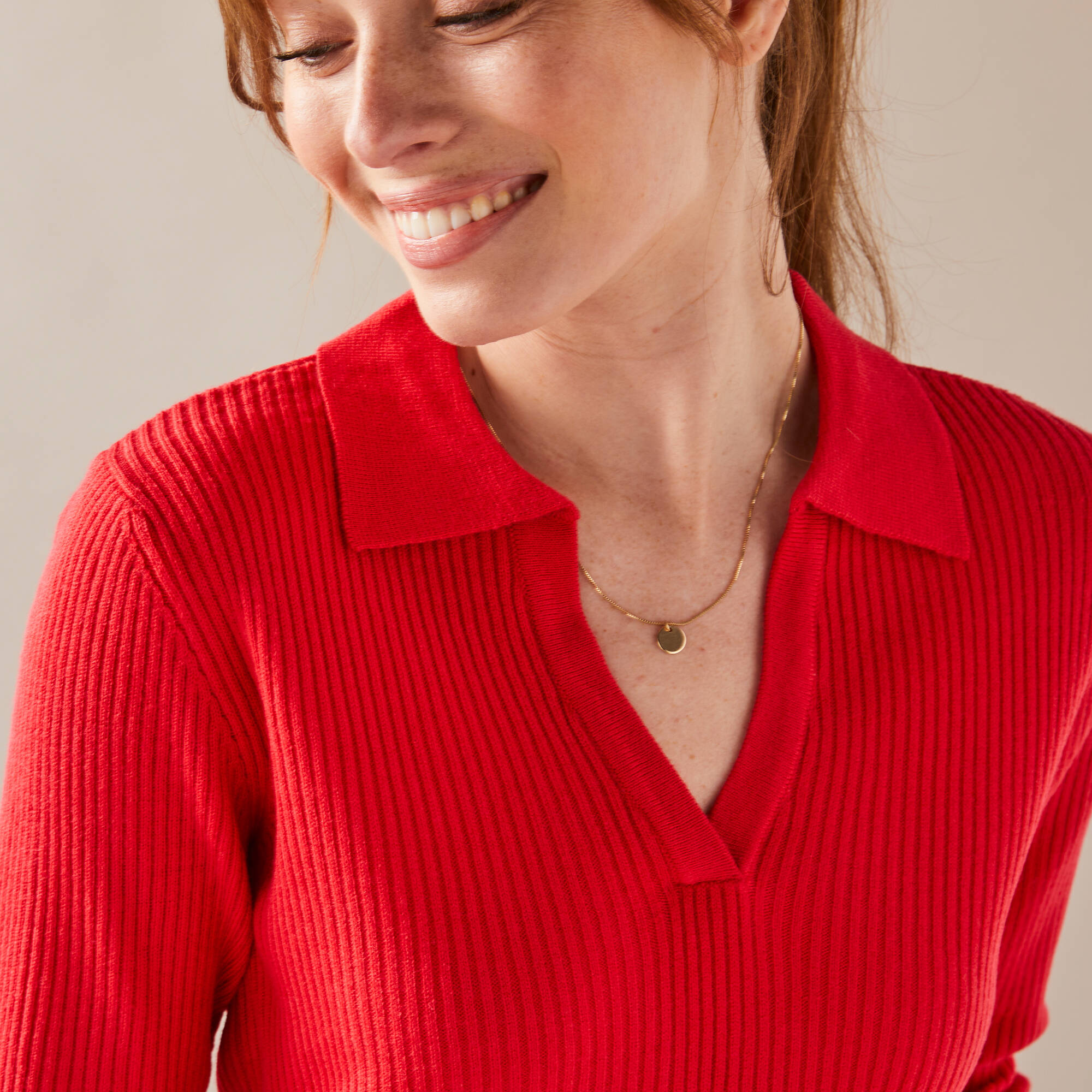 Pull col polo, maille c&ocirc;telée