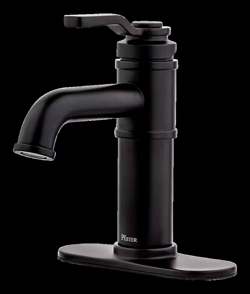 Pfister Breckenridge Single Handle High Arc Bathroom Sink Faucet, Push & Seal™ Drain, WaterSense® Certified, Black