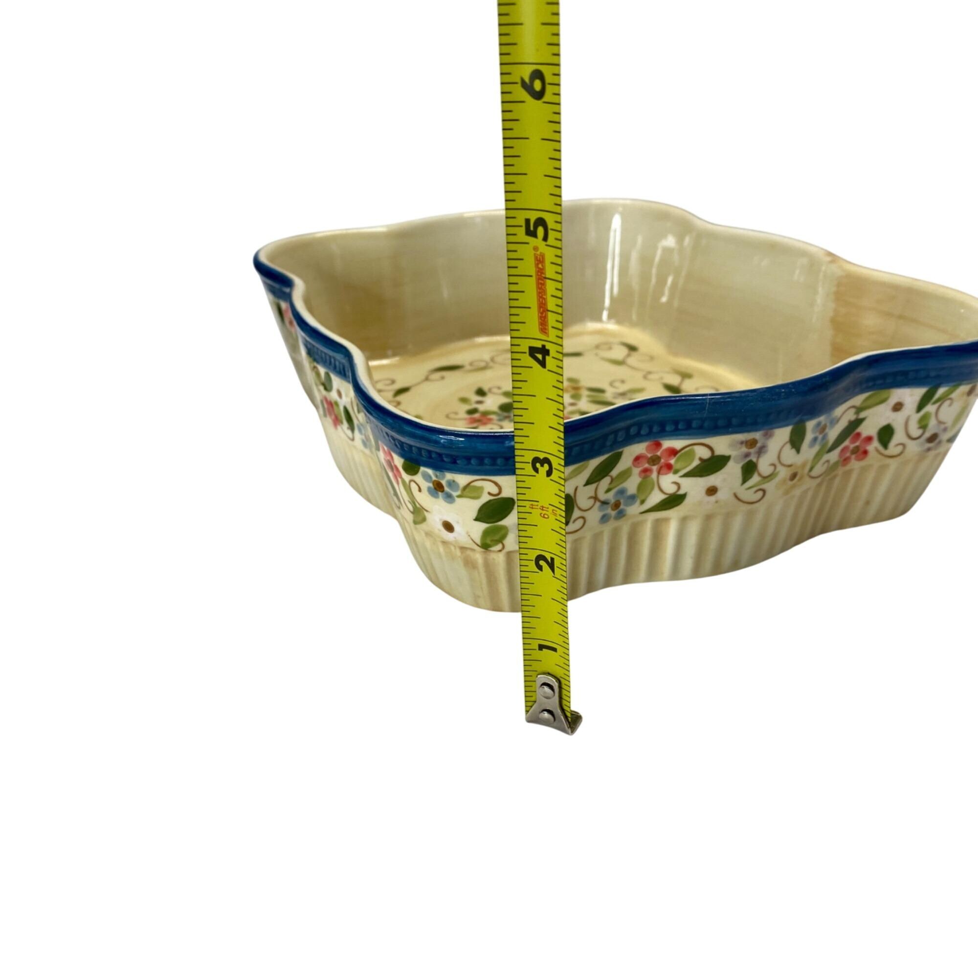 Temptations Ceramic Baking Dish With Metal Rack Floral Design Hand-Painted Oven Safe Decorative Bakeware