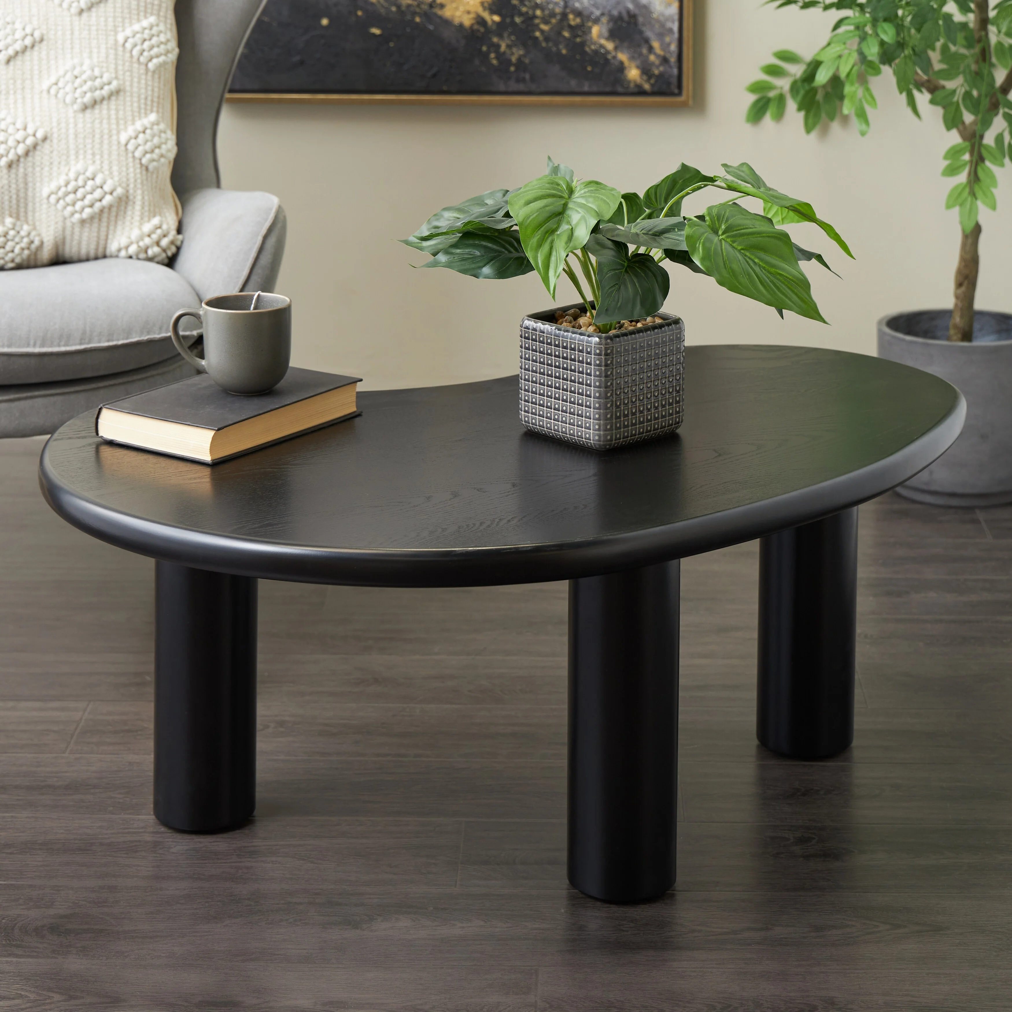 Wood Heart Inspired Living Room Coffee Table with 3 Legs - Black - Roche River Decor