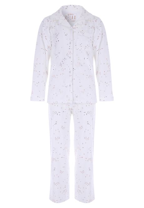 Older Girls Cream Star Fleece Revere Family Pyjamas